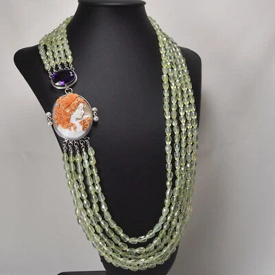 COLLANA IN ARGENTO 925 CON CAMMEO IN CORNEOLA VOLTO PRENITE E AMETISTA AGLN 0182 - Immagine 1 di 3