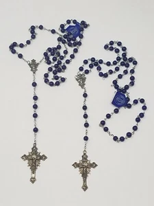 Lot of TWO Catholic Rosaries AMERICA NEEDS FATIMA Marked ITALY Blue Beads  - Picture 1 of 5