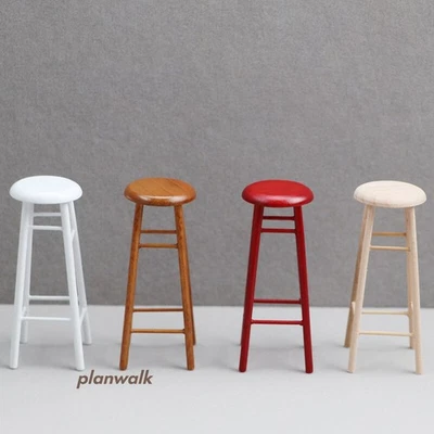 1:12 Scale Dollhouse Miniature Round Bar Stools High Chairs Wooden Furniture - Image 1 of 4