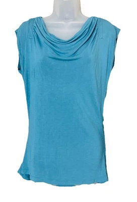 Kenar Women's Size M Drape Neck Viscose Top Short Cap Sleeve X Design Back Teal - Image 1 of 4