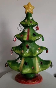 Cute Green Ceramic Christmas Tree W/Yellow Star and Dangling Ornaments 12" Tall - Picture 1 of 5
