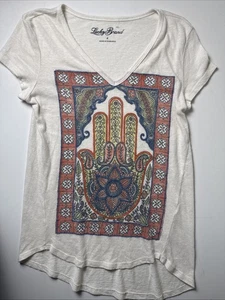 Lucky Brand Woman’s Graphic Tee Size Small Esoteric Hamsa Hand Theme Super Soft - Picture 1 of 8