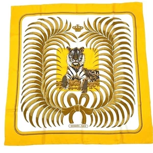 Hermes Shiny Tigre Royal Carre 90 cm Seidentuch Gelb NM "No Material Tag" Auth - Bild 1 von 6