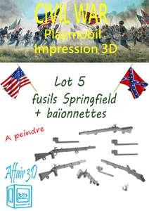 Custom Playmobil ACW en impression 3D -  Lot 5 fusils Springfield + baïonnettes - Imagen 1 de 12
