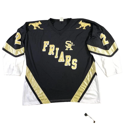 Vintage St Anthonys Friars Hockey Jersey Athletic Knit Black Gold White #2 XL - Image 1 of 4