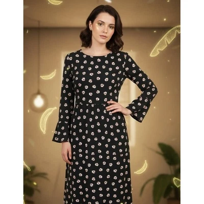 Mini Vestido Tommy Hilfiger Negro Floral Funda Talla 2 Manga Campana Carrera Informal Foto 1 de 4