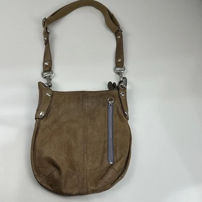 B Makowsky Tan Leather Crossbody Bag Paisley Lining Adjustable Strap Small - Image 1 of 4