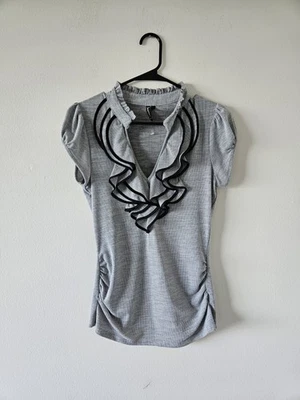 Heart soul beautiful ruffle gray top stretch size small  NWOT - Image 1 of 4