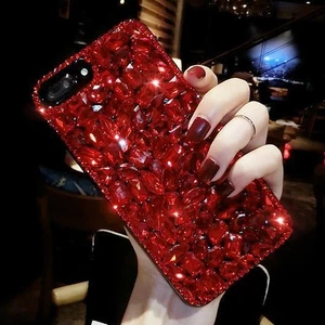 Bling Full Red Diamonds Sparkly Soft Women Phone Case With Crystals Neck Lanyard - Picture 1 of 12