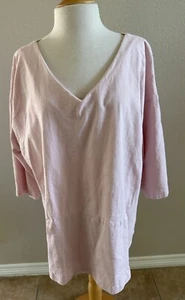 Bryn Walker Tunic Top SZ XL Pink Cotton V Neck Lagenlook Relaxed Bust 51 Pocket - Picture 1 of 6