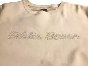 Vintage Eddie Bauer Sweatshirt Damen Gr. Large cremeweiß weich grün Etikett Spruch - Bild 1 von 10