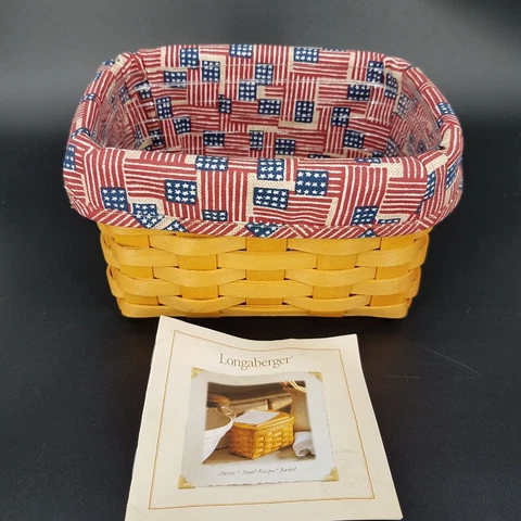 Longaberger 2002 3x5 Recipe Card Basket Old Glory Liner Protector AMERICANA USA Cover