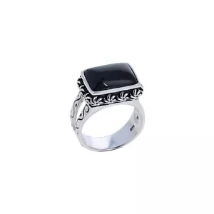Black Onyx Rectangle Ring, 925 Sterling Silver Band, 11mm Onyx Face - Picture 1 of 2