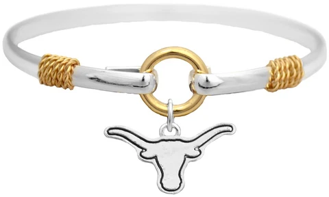 Texas Longhorns Two Tone Silver Gold Cuff Bangle Bracelet Charm Jewelry UT Cover