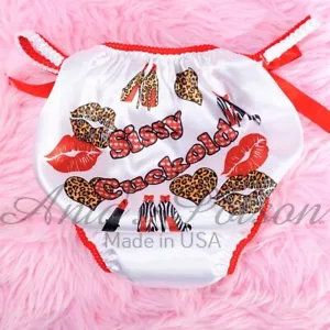 Sissy Satin Panties for MEN - Sissy Cuck Humiliation Leopard Heart String Bikini - Picture 1 of 5
