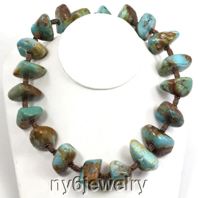 Navajo XL Natural Blue Turquoise Rough Nugget Copper Toggle Long Necklace 20" - Image 1 of 4
