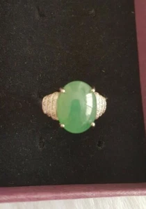 Genuine Water Green 4.8ct Jadeite Jade (Type A) 925 Silver Ring SIZE Adjustable - Picture 1 of 12