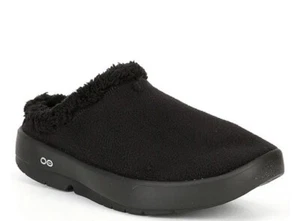 Oofos Oocoozie Herren Schwarz Pantolette Slide Vegan Sherpa Fuzzy Größe 8 Neu Erholung - Bild 1 von 11