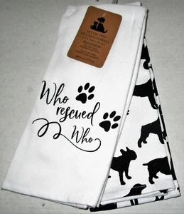 KITCHEN TOWEL SET 16" x 26" Duel Purpose WHO RESCUED WHO  Set of 2 Towels - Picture 1 of 1