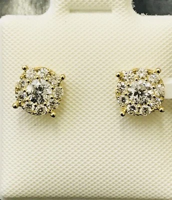 14k solid yellow gold Natural diamond  stud earring  cluster  April Birthstone - Image 1 of 4