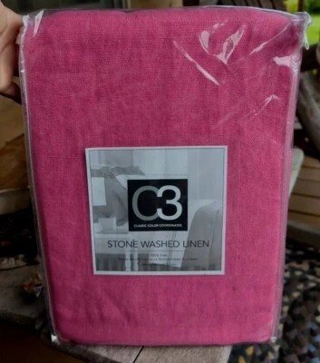 Nueva falda de cama PINE CONO HILL de lino lavado a la piedra rosa fucsia talla KING Foto 1 de 3
