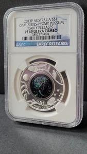2013 $1 serie de ópalo australiano - La zarigüeya pigmea 1 oz plata ultra cameo NGC PR-69 - Imagen 1 de 6