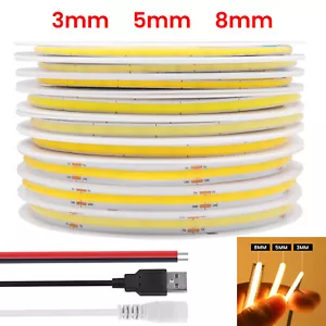 COB LED Strip Lights High Density Flexible Tape Self Adhesive Band 5V 12V 24V - Picture 1 of 28