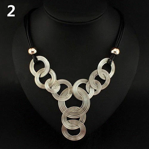 COLLANA CERCHI SILVER/ARGENTO PUNK MODA IDEA REGALO - Immagine 1 di 1