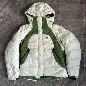 Women's Vintage Y2K Nike ACG White Green Hooded Down Winter Ski Coat Jacket Sz M - Picture 1 of 9