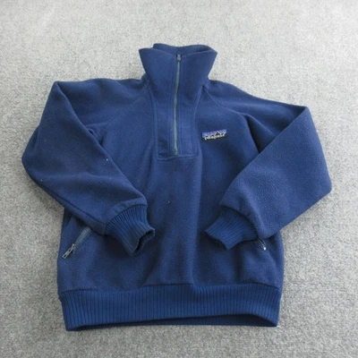 Vtg Patagonia Fleece Pullover Men Medium Navy Blue 1/4 Zip Pockets Big Label 70s - Image 1 of 4