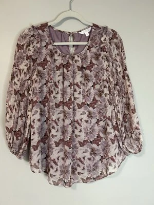 LC Lauren Conrad Red Brown Pleated Blouse with Bib Collar, Size S - Image 1 of 4