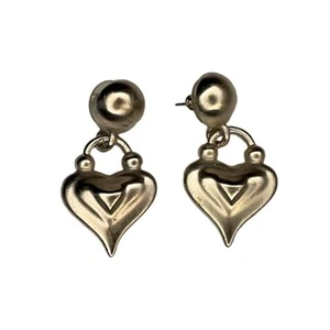 Anne Klein Couture signed silver-tone Heart-shaped post back dangle earrings - Picture 1 of 3