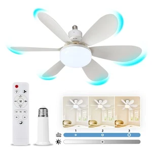 Socket Fan Light with Remote, E26/E27 Screw in Small Ceiling Fan with Light, ... - Picture 1 of 9