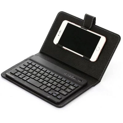 Mini Wireless Bluetooth Tastatur Mit Leder Case Cover Für iPhone & Android Handy - Bild 1 von 4