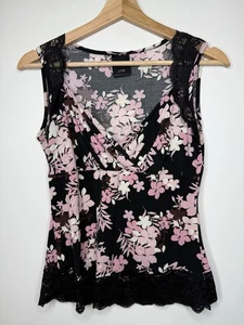 Vintage jtb Y2K Babydoll Lace V Neck Tank Top M Coquette Woodland Fairy Floral - Picture 1 of 4