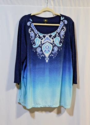 Top túnica manga 3/4 azul ombre y cachemira talla 2X JM Collection Foto 1 de 4