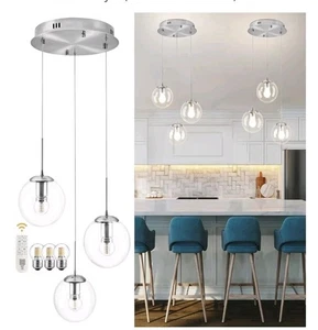 KoKo&Yukina 3-Light Globe Glass Pendant Light Modern Nickel Clear Globe Glass... - Picture 1 of 5