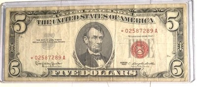 1963 - $5 Five Dollar Red Seal Star Note F-1536* - Image 1 of 4