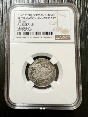 NGC AU Details ANTIQUE GERMANY SILVER COIN MARTIN LUTHER Reformation Anniversary - Image 1 of 4