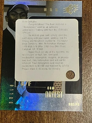 RON ARTEST RC 1999-00 SPX #106 AUTO REDEMPTION REDEEMED ROOKIE AUTOGRAPH - Image 1 of 2