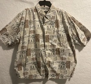 Camicia Field & Stream uomo XXL beige con stampa pesca bottoni manica corta - Foto 1 di 13