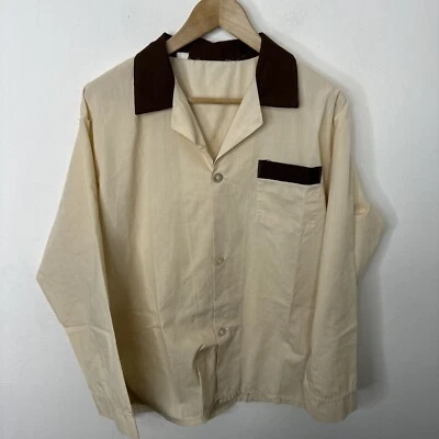 Vintage 60s 70s Men L Brown Night Shirt Sleepwear Button Up - Image 1 of 4