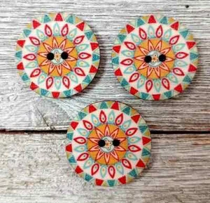 boho flowers wood sewing buttons crafts 2 holes 1 inch peach (set #1314) new - Picture 1 of 2