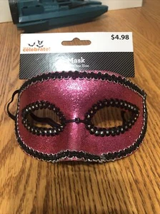 Glitter Metallic Hot Pink Masquerade Eye Mask Adult Halloween Costume Accessory - Picture 1 of 2