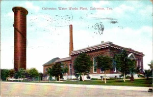 GALVESTON, TEXAS - WATER WORKS PLANT - 1910 - OLD POSTCARD  - Picture 1 of 2