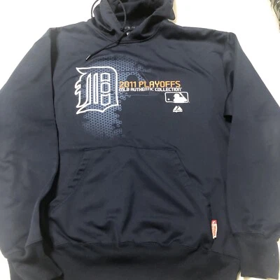 MLB Detroit Tigers 2011 Playoffs Majestic Therma Base Pullover Hoodie Sz L - Image 1 of 4