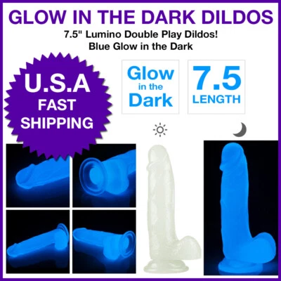 Consolador Lovetoy 7,5" Lumino Play (azul brilla en la oscuridad) Foto 1 de 4