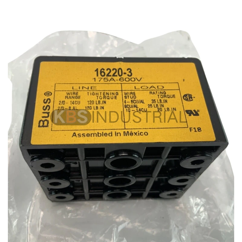 1PC New Eaton Bussman 16220-3 Power Distribution Block 3 Pole 175A 600V - Image 1 of 2