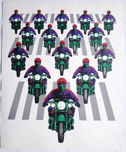 Grafik Print Siebdruck Reihung Motorradfahrer Otfried Mahnke 1972 - Bild 1 von 12