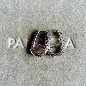 NEW Pandora S925 ALE - Silver Pave CZ Links Hoop Earrings - Picture 1 of 5